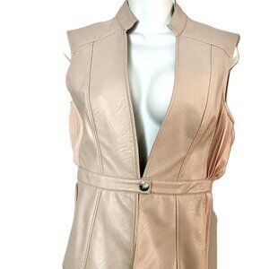 Anna Buzzi Faux Leather & Pleated Vest Top Blush Beige IT 44